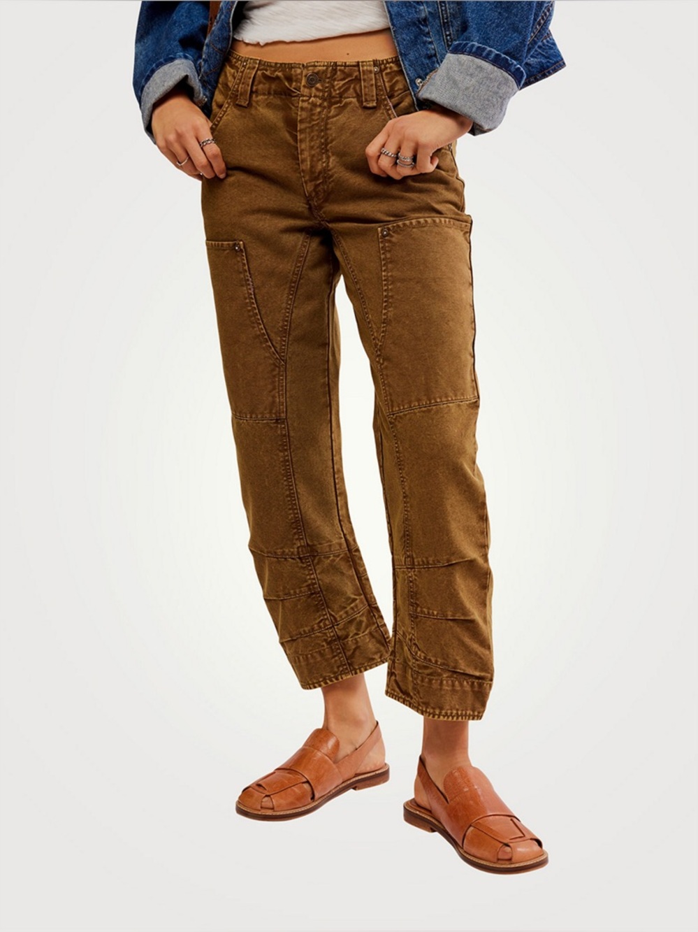 Free People We The Free Supersonic Slim Trousers Khaki Utility Ankle Size 2